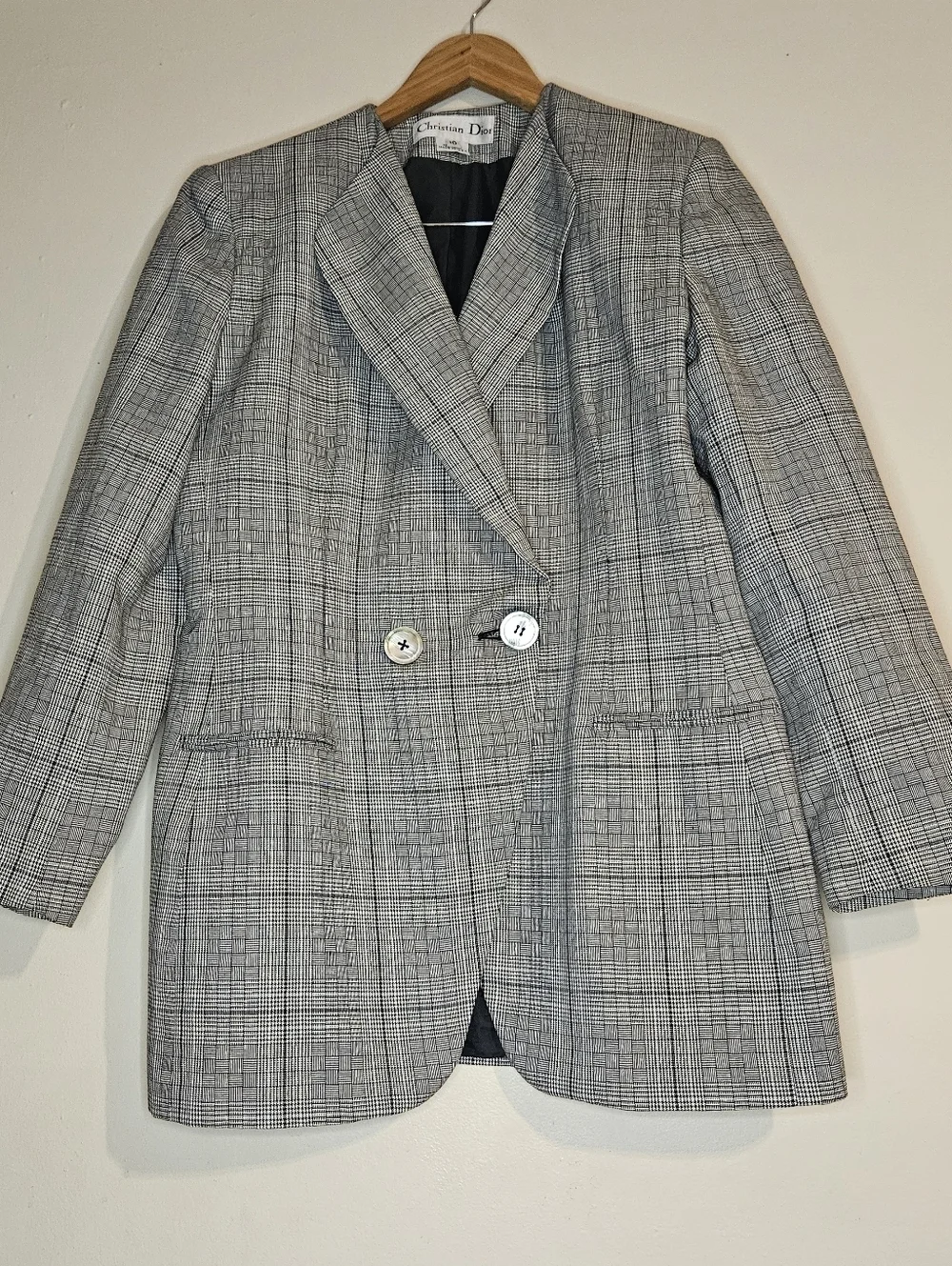 Vintage Christian Dior Women's Blazer Size 10 – Houndstooth / Glen Plaid